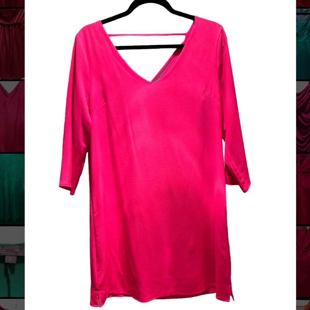 3/4 Sleeve Hot Pink Dress